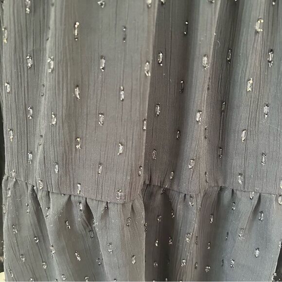 The Impeccable Pig Black Metallic Dot Surplus Deep V Neck Long Sleeve Dress - Picture 4 of 9